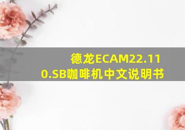 德龙ECAM22.110.SB咖啡机中文说明书