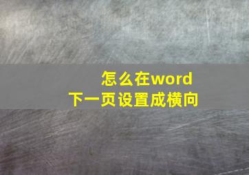 怎么在word下一页设置成横向