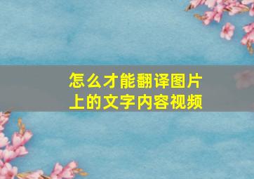 怎么才能翻译图片上的文字内容视频