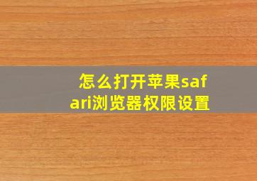 怎么打开苹果safari浏览器权限设置