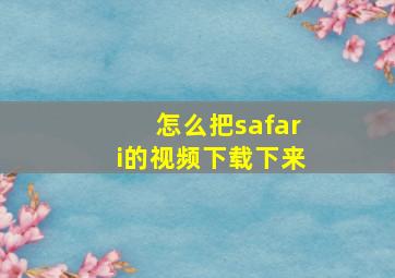 怎么把safari的视频下载下来