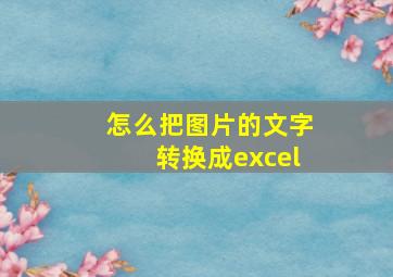 怎么把图片的文字转换成excel