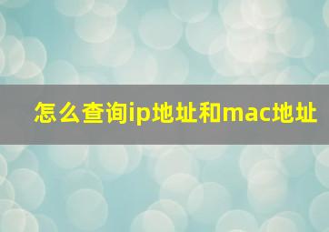 怎么查询ip地址和mac地址