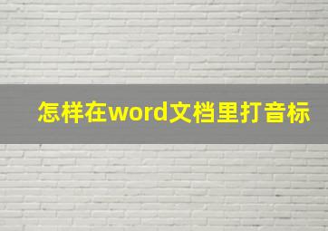 怎样在word文档里打音标