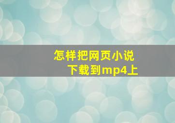 怎样把网页小说下载到mp4上