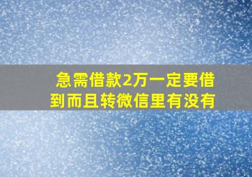 急需借款2万一定要借到而且转微信里有没有