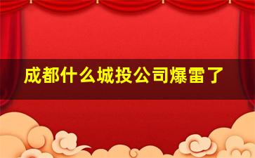 成都什么城投公司爆雷了