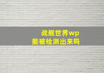 战舰世界wp能被检测出来吗