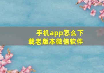 手机app怎么下载老版本微信软件