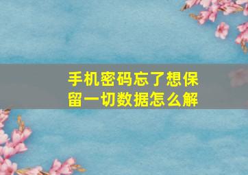 手机密码忘了想保留一切数据怎么解