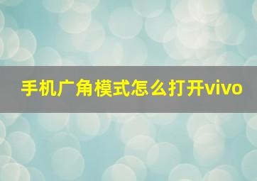 手机广角模式怎么打开vivo