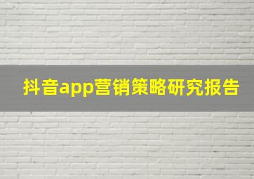 抖音app营销策略研究报告