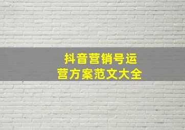 抖音营销号运营方案范文大全