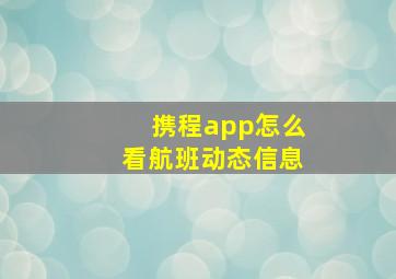 携程app怎么看航班动态信息