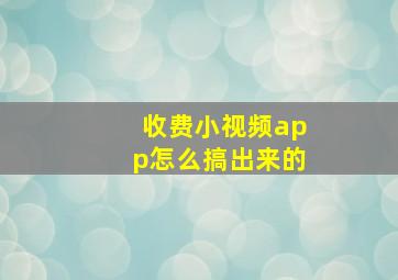 收费小视频app怎么搞出来的