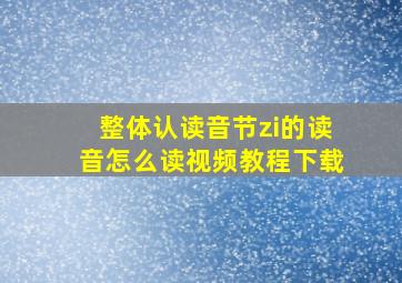 整体认读音节zi的读音怎么读视频教程下载