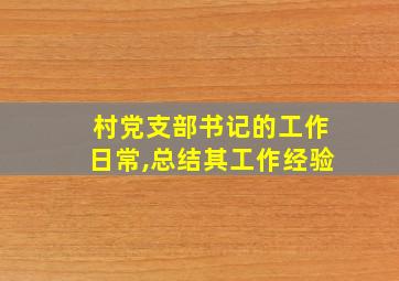 村党支部书记的工作日常,总结其工作经验