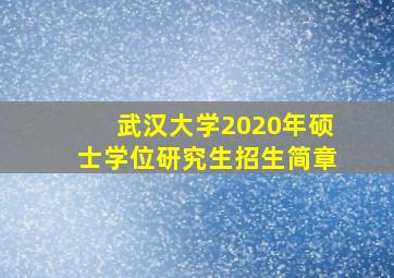 武汉大学2020年硕士学位研究生招生简章