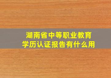 湖南省中等职业教育学历认证报告有什么用