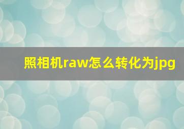 照相机raw怎么转化为jpg