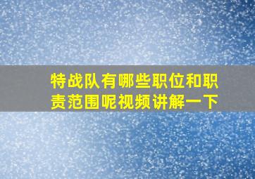 特战队有哪些职位和职责范围呢视频讲解一下