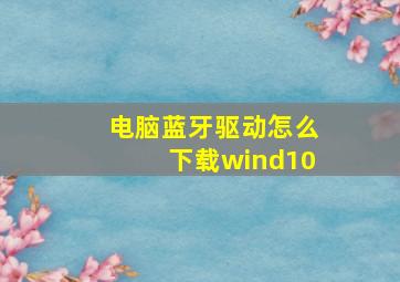 电脑蓝牙驱动怎么下载wind10