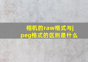 相机的raw格式与jpeg格式的区别是什么