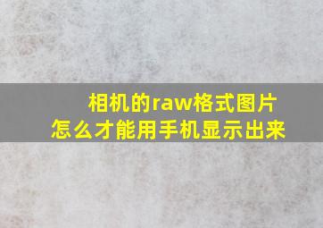 相机的raw格式图片怎么才能用手机显示出来