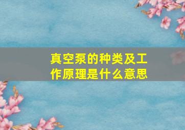 真空泵的种类及工作原理是什么意思