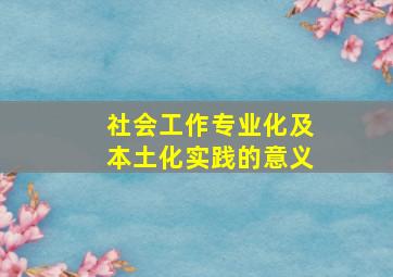 社会工作专业化及本土化实践的意义