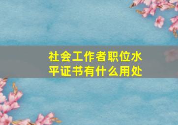 社会工作者职位水平证书有什么用处