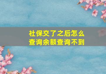 社保交了之后怎么查询余额查询不到