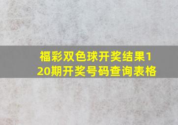 福彩双色球开奖结果120期开奖号码查询表格