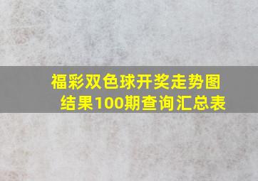 福彩双色球开奖走势图结果100期查询汇总表