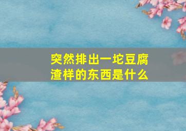 突然排出一坨豆腐渣样的东西是什么