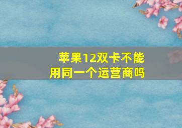 苹果12双卡不能用同一个运营商吗