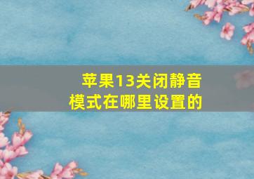 苹果13关闭静音模式在哪里设置的