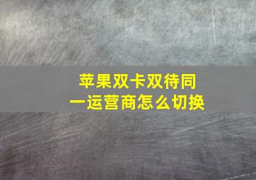 苹果双卡双待同一运营商怎么切换