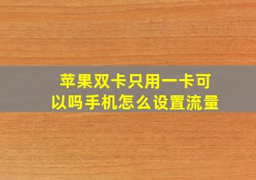 苹果双卡只用一卡可以吗手机怎么设置流量