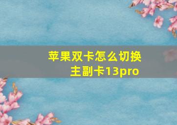 苹果双卡怎么切换主副卡13pro