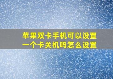 苹果双卡手机可以设置一个卡关机吗怎么设置