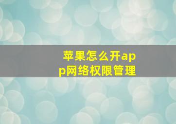 苹果怎么开app网络权限管理