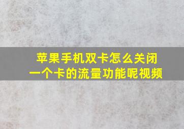 苹果手机双卡怎么关闭一个卡的流量功能呢视频