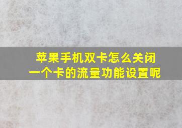 苹果手机双卡怎么关闭一个卡的流量功能设置呢