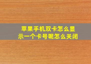 苹果手机双卡怎么显示一个卡号呢怎么关闭