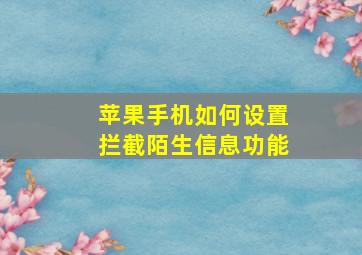 苹果手机如何设置拦截陌生信息功能