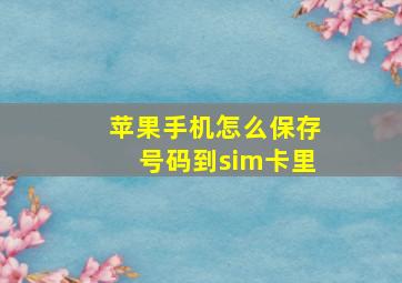 苹果手机怎么保存号码到sim卡里