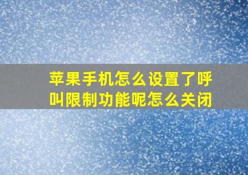 苹果手机怎么设置了呼叫限制功能呢怎么关闭