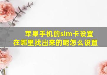 苹果手机的sim卡设置在哪里找出来的呢怎么设置