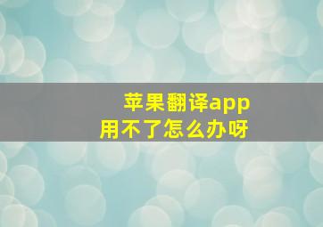 苹果翻译app用不了怎么办呀